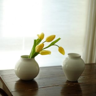 白瓷手工花器 茶室大肚子花瓶 月光白 月亮罐