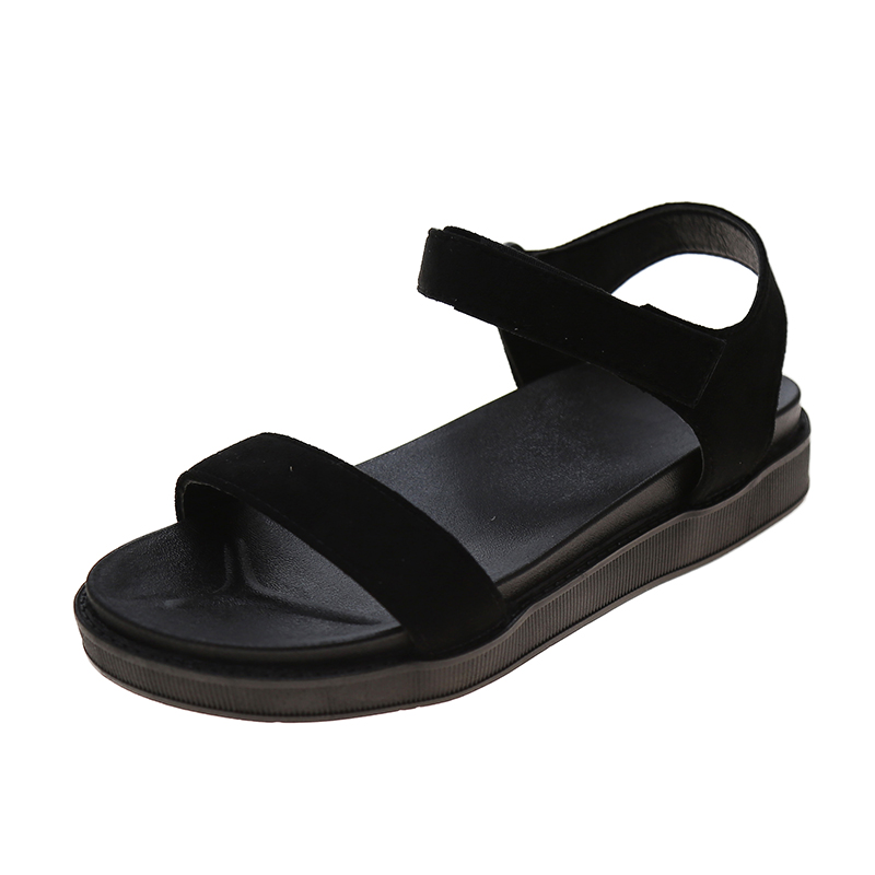 黑色凉鞋女仙女风平底鞋2023新款夏季软底厚底沙滩运动一字带凉鞋
