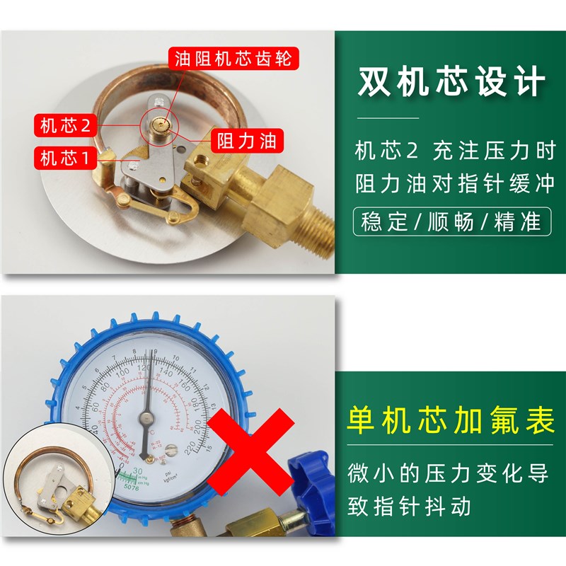 空调R410冷媒表加氟表加液表压力雪种单表 R32R22r134A防撞壳油表
