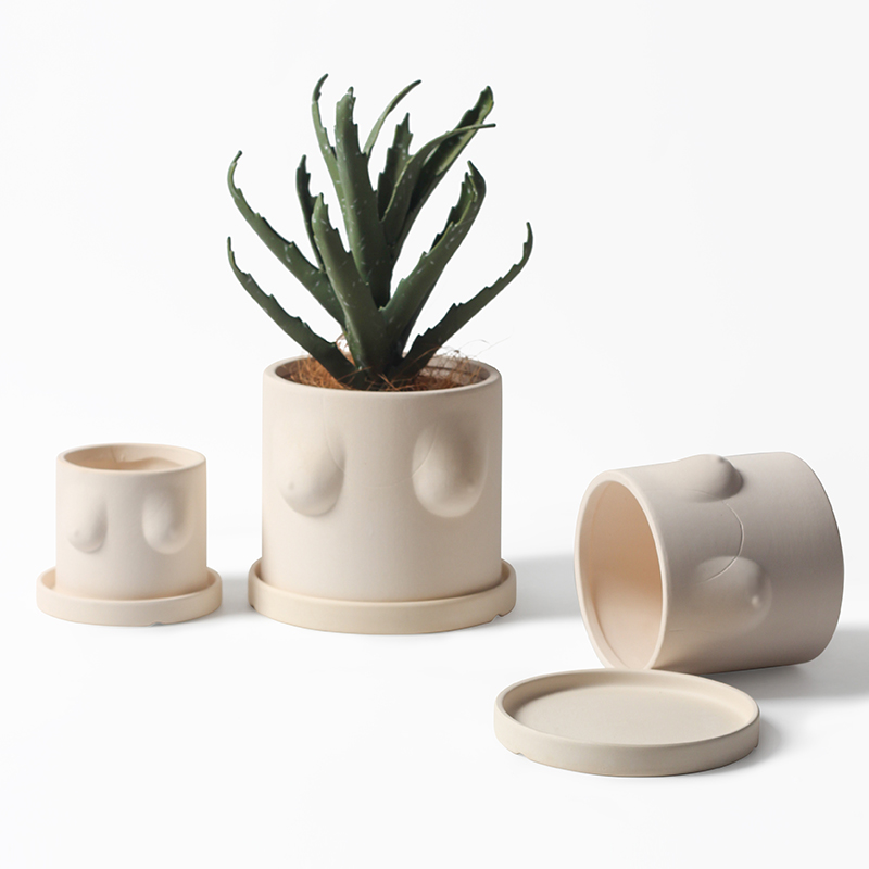 2022新款素烧可手绘涂鸦比基尼陶盆透气盆多肉植物小花盆抽象陶盆