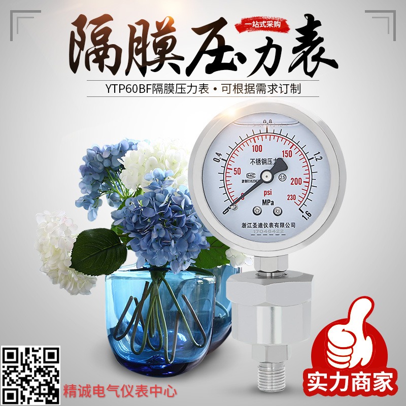 圣迪YTP60BF/ML不锈钢耐震隔膜压力表螺纹连接膜片316L 一体式