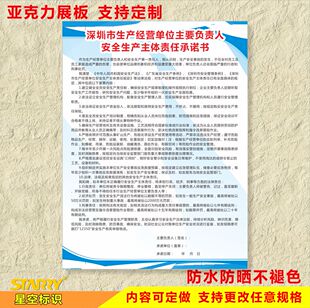 深圳市生产经营单位主要负责人安全生产主体责任承诺书展板标志牌