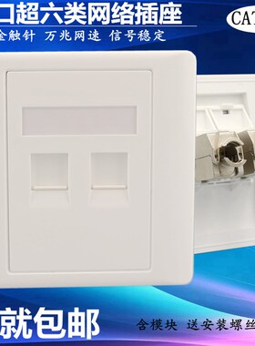 双口超六类屏蔽网线口插座86型CAT6A千兆电脑面板二位网络墙壁插