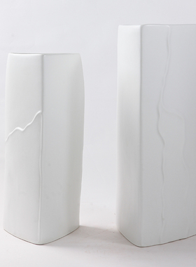 现代简约家居几何黑色陶瓷直身花瓶摆件样板房酒店摆场极简工艺品