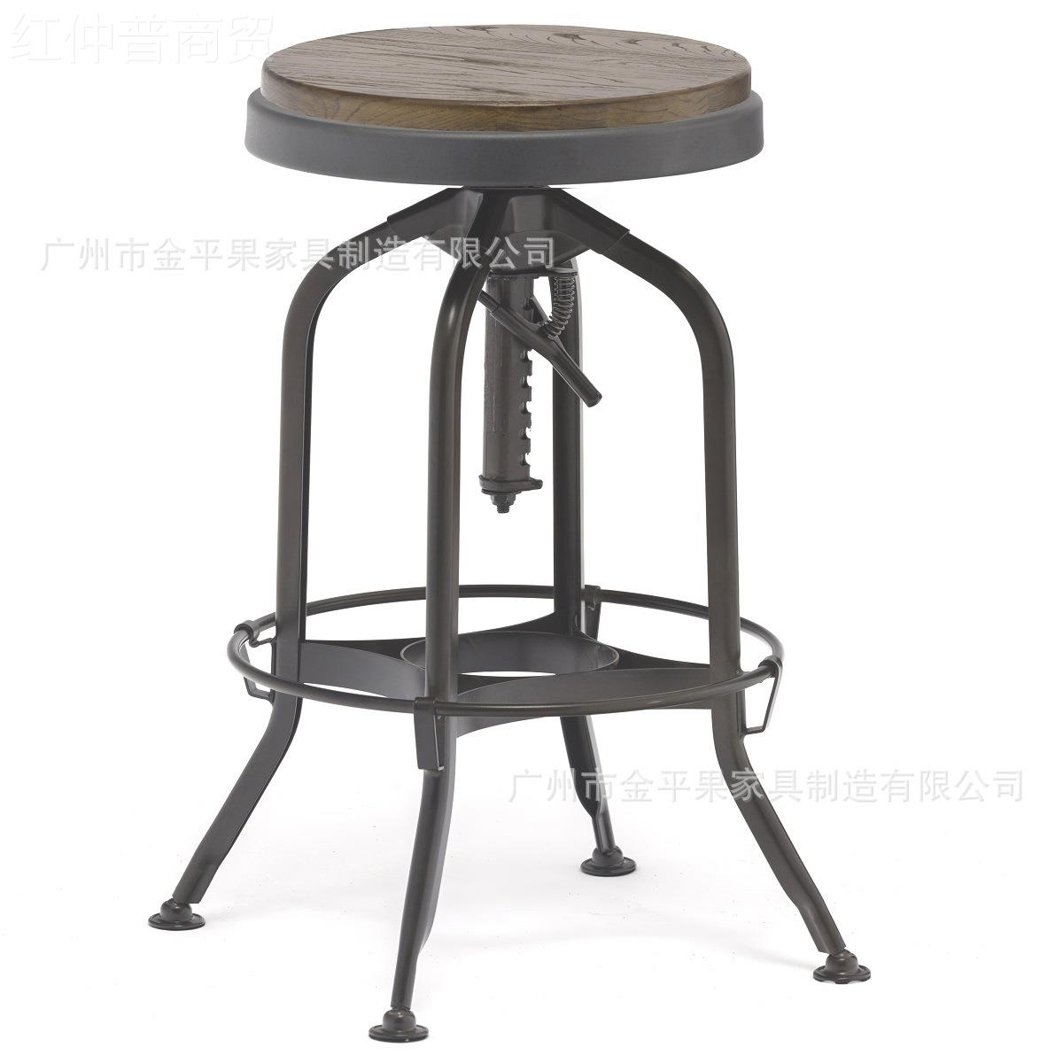 美GA401C-6式旋工业风吧凳艺实木吧椅可调节铁转升降高度休闲椅