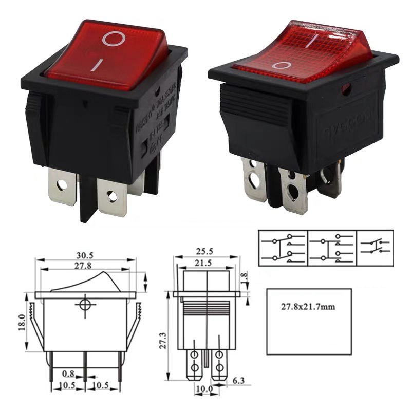 一匙灵BF501吸尘器开关按钮配件BF502电源防水船型四插脚开关通用