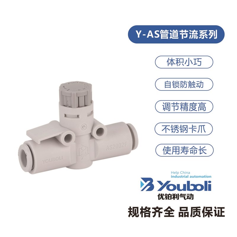 优铂利新款管道节流阀AS1002F-04A/06A AS2052F-08A直通调速接头