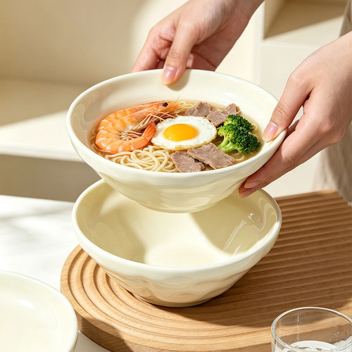 奶油风陶瓷面碗家用2026新款釉下彩吃面条碗拉面碗高颜值斗笠汤碗