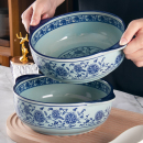 复古青花瓷9英寸双耳碗家用酒店陶瓷碗双耳防烫大汤碗酸菜鱼汤盆