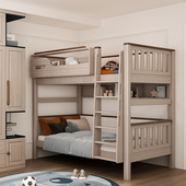 ABC温莎实木儿童床上下铺双层床高低床白色奶油风纯实木上下床