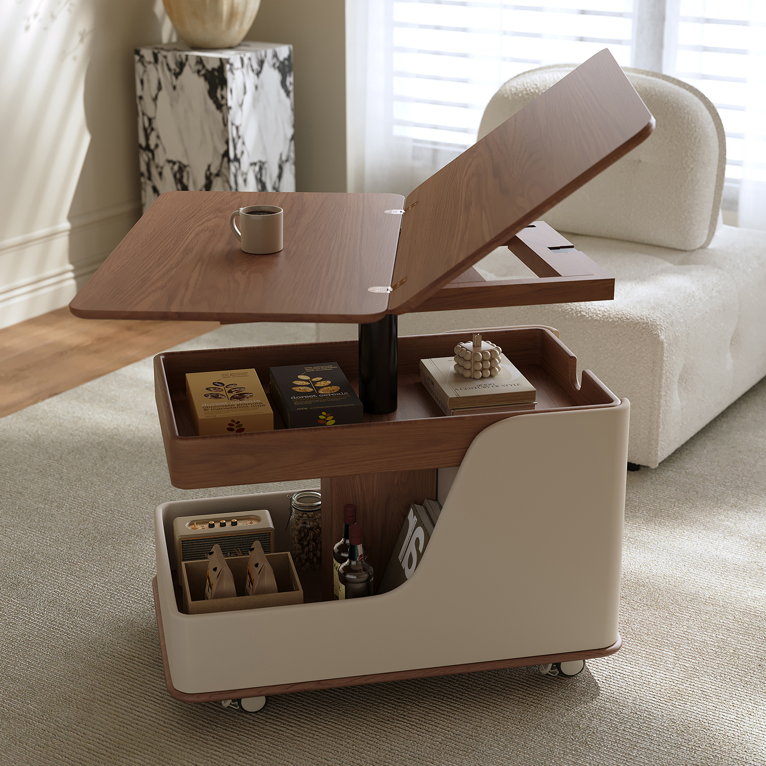 全慕可移动茶几简约小户型现代折叠客厅新款沙发升降家用推车边几