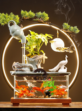玻璃鱼缸招财流水摆件家居客厅桌面装饰品水循环景观乔迁开业礼品