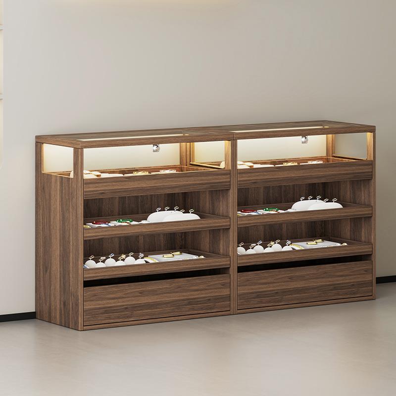实木带锁首饰展示柜珠宝店项炼展示柜玉器中岛台商用玻璃收纳柜