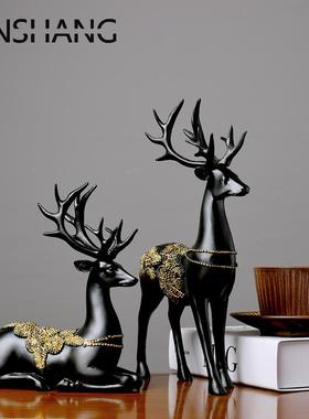 欧式创意情侣鹿摆件家居饰品客厅玄关书房办公装饰结婚礼物工艺品