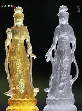 釉面日月菩萨观音佛像装饰家居客厅佛堂寺庙供奉日月观音