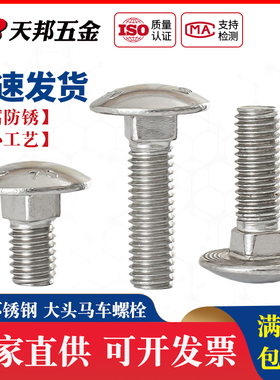 M6M8M10M12 304不锈钢大半圆头马车螺栓方颈螺丝货架螺钉扁头四方