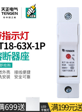 天正 熔断器底座带灯保险丝隔离开关14*51MM熔芯RT18-63X-1P单座