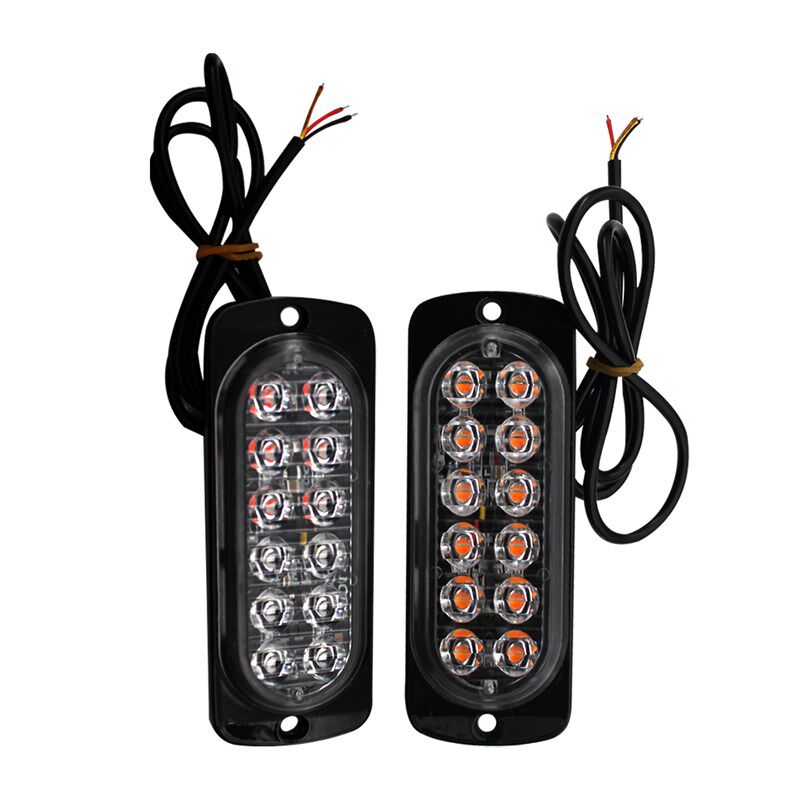 高品质铝壳卡车货车12V24v车身侧边警示灯12LED超薄爆频闪黄红 蓝