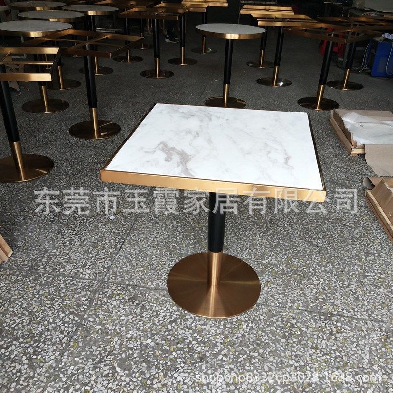 售楼部大理石洽谈桌子圆形不锈钢会客桌现代商务接待桌厂家直销