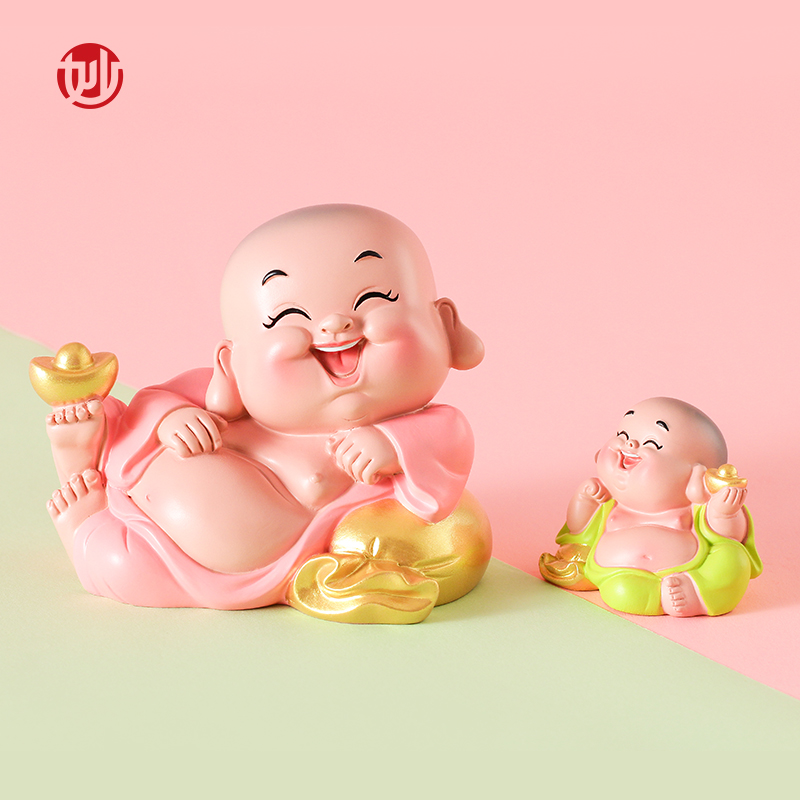 妙工坊可爱d治愈系小摆件和尚办公桌客厅酒柜轻奢装饰品弥勒笑佛