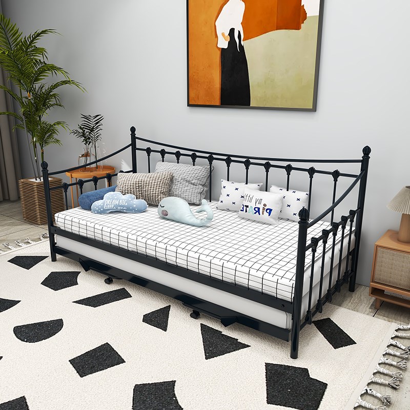 欧式铁艺沙发床含拖床子r母床双层抽拉可移动看护床拼接大床1.8米