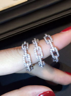 NABO  模拟钻石碎钻排钻环锆石戒指 时尚个性链Z条锁链戒指