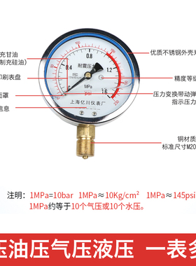 耐震压力表yn100充油液压表抗震压力表0-1.6/2.5/10/25/40mpa真空
