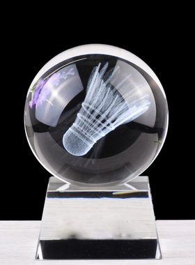 水晶球内雕羽毛球礼物送老师客厅桌面摆件纪念品送男朋友生日礼物