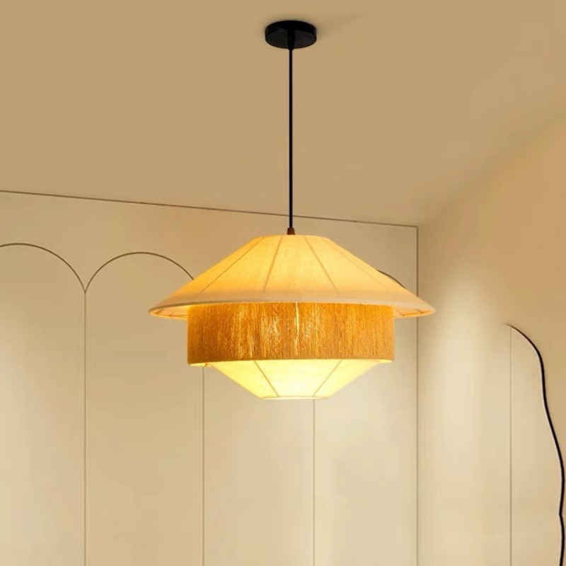 餐厅灯日式诧寂风客厅卧室编织布艺中古民宿灯奶油风房间麻绳吊灯