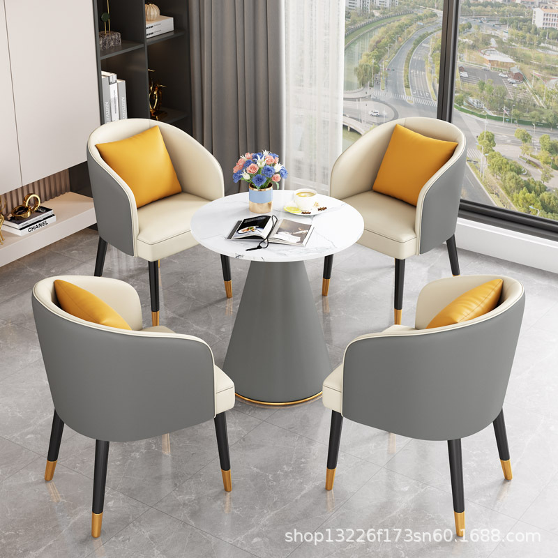 岩板洽谈桌椅组合接待会客谈判圆形桌现代简约轻奢阳台小户型餐桌
