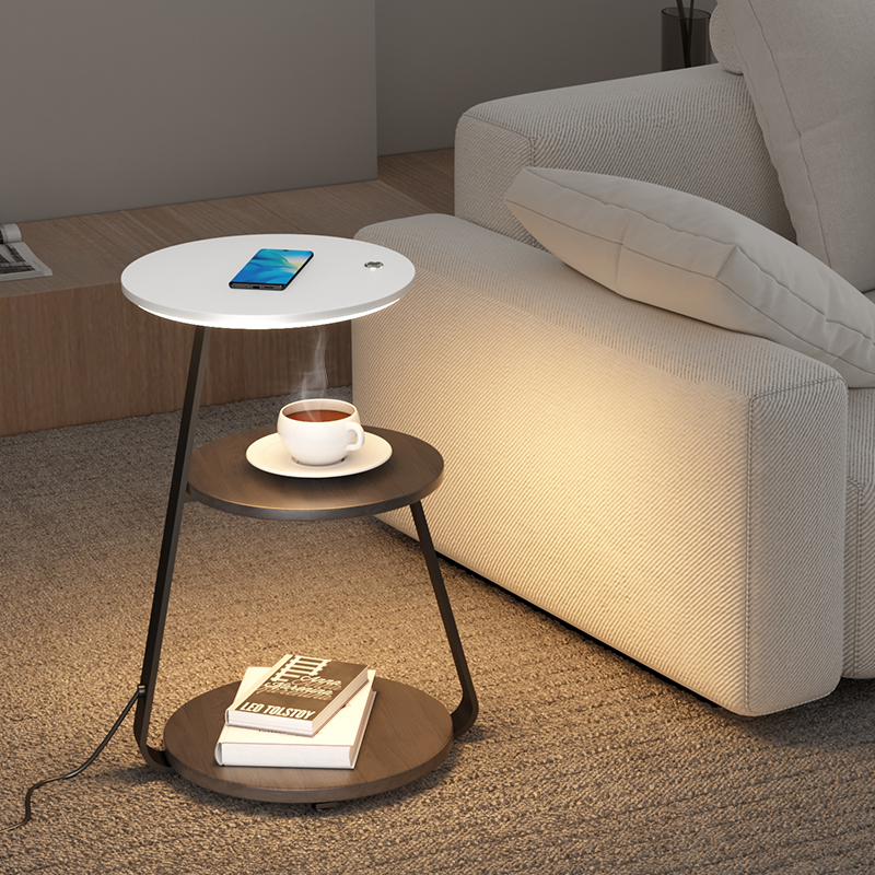 沙发边几角几轻奢简约现代带灯客厅卧室床头侧边柜置物小圆桌茶几