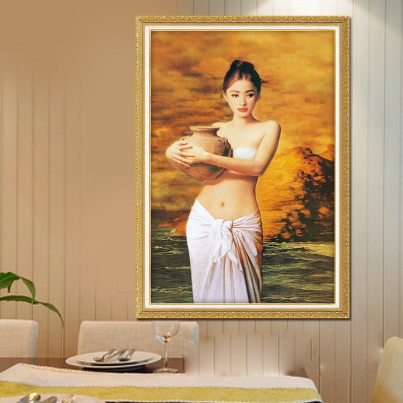 2024新款钻石画满钻手工粘贴十字绣抱陶女美女人物客厅卧室玄关