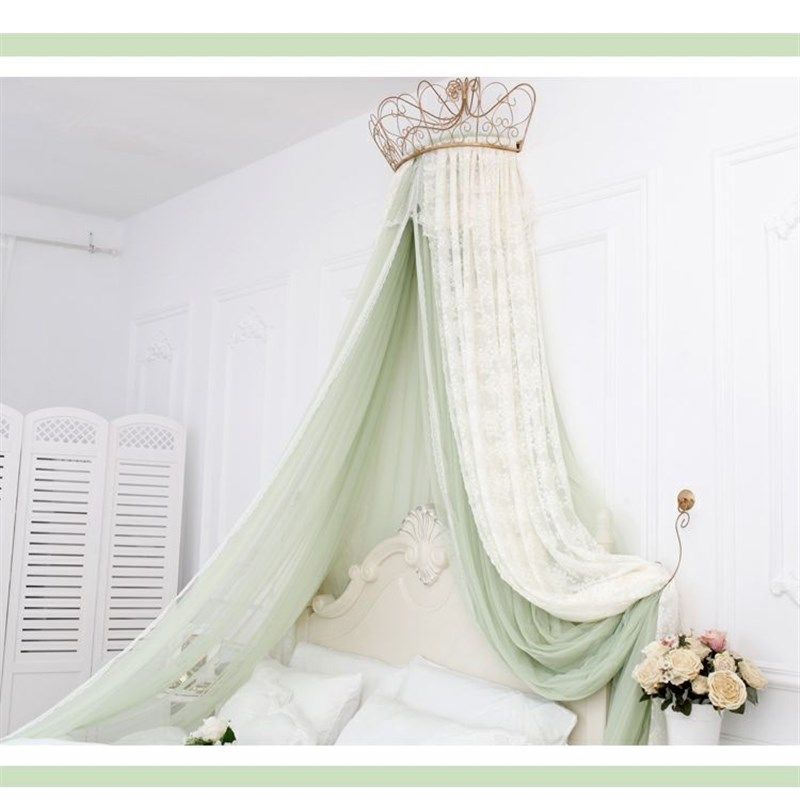 蚊帐床幔清新纱帘民宿纱帘拍照氛围纱幔绿色纱公主风双人床头布艺