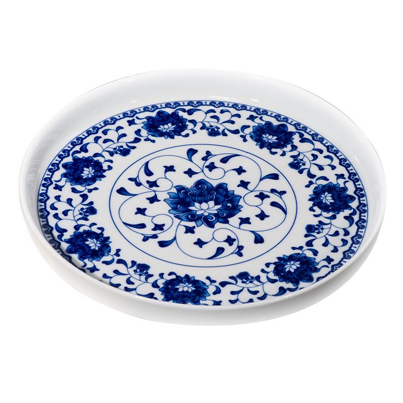 茶盘陶瓷实用简约大号茶海小圆型托盘加单层青花瓷中式釉下彩龙纹