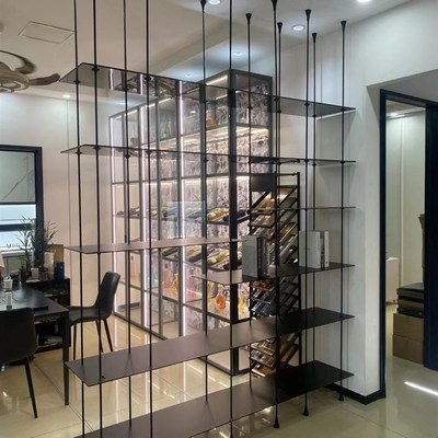 铝合金圆管吊架客厅落地式书架悬挂式多层展示架极简收纳层架置物