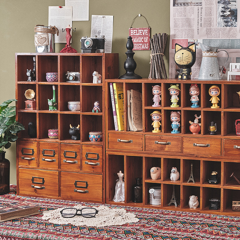 PK7J学生宿舍桌面收纳盒木质摆件手账置物架多功能抽屉格子整理柜