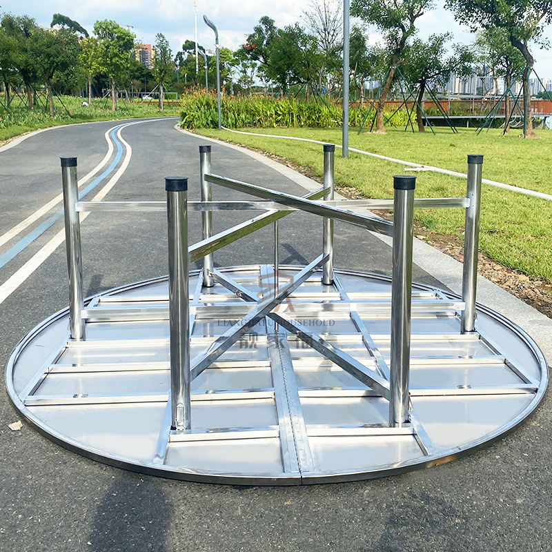 全不锈钢大圆桌2.2米配1.5米转盘酒店餐厅简约圆形折叠桌面大餐桌