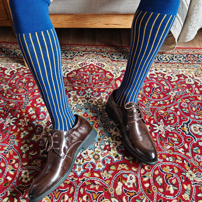 男士西装袜子皮鞋商务袜四季薄长筒纯棉黑色正装吸汗防臭及膝袜