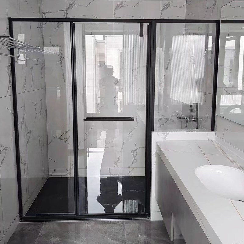 一字型卫生间干湿分离隔断定制淋浴房推拉移门不锈钢铝合金玻璃门