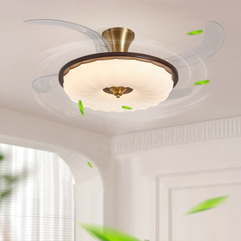 隐形风扇灯中古餐厅吊扇灯极简奶油风卧室灯客P厅带风扇吸顶电扇