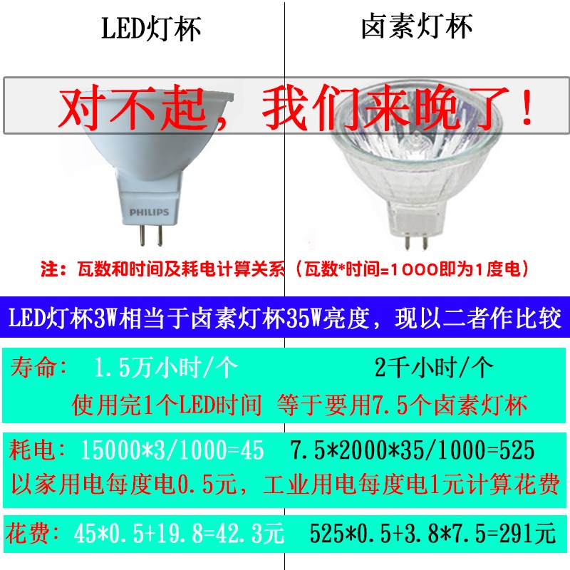 飞利浦灯杯LED灯泡12V低压射灯插泡12伏MR1N6灯杯插脚5CM白光黄光