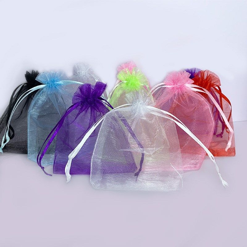 现货欧根纱纯色抽绳袋束口纱网袋喜糖果包装礼品试用装透明包装袋