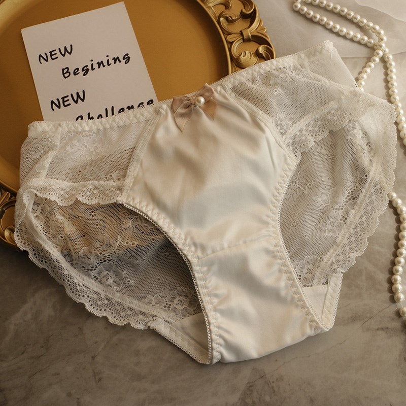 夏薄款日系性感蕾丝网纱内裤女中腰无痕包臀女士三角裤大码纯棉裆