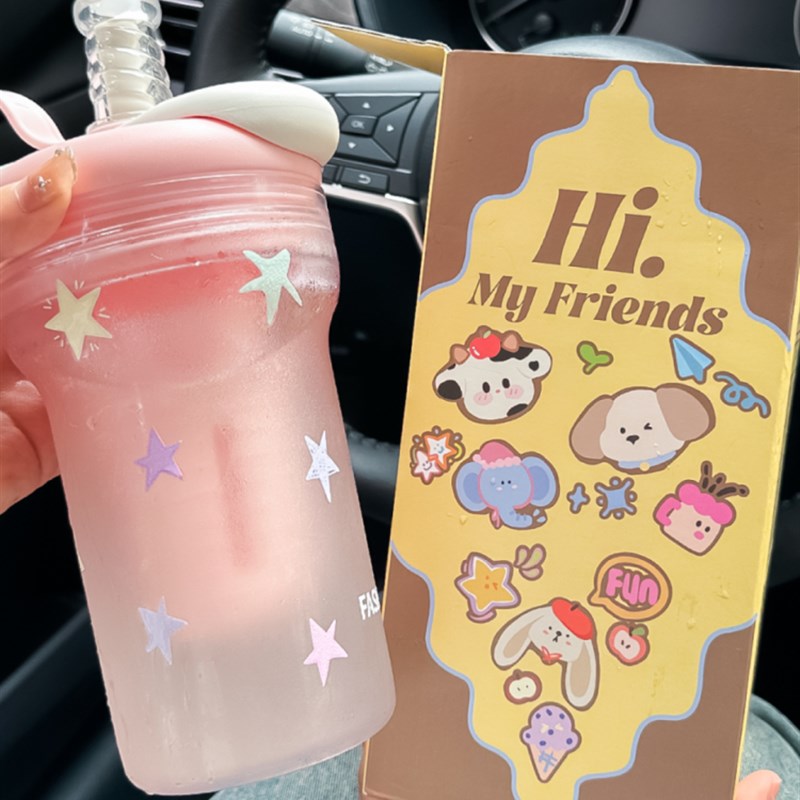 2025超火水杯女新款高颜值大容D量学生上学夏日便携式吸管杯子