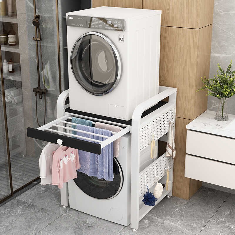 带晾衣架洗衣机置物架卫生间落地多功能O浴室阳台上方收纳架
