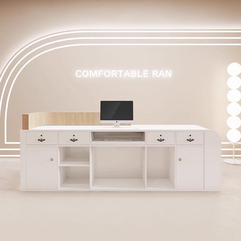 美容院收银台轻奢高级感吧台奶油风幼儿园艺术培训中心机构接待台