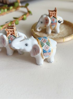 泰国手工陶瓷小象狗猫海豚摆件桌面玄关车载装饰解压鱼池造景手信