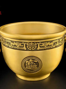 黄铜财缸聚宝盆摆件客厅玄关酒柜装饰品办公室铜存钱罐铜米缸摆件