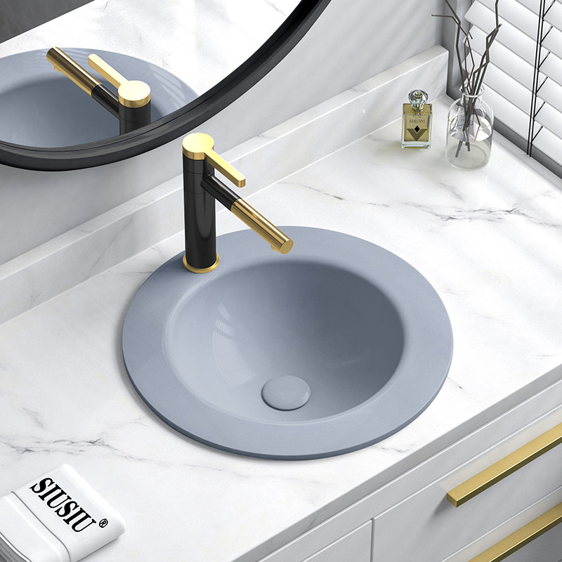 灰色台中盆半嵌入式陶瓷台盆圆形椭圆形方形洗脸盆一体洗手盆面盆