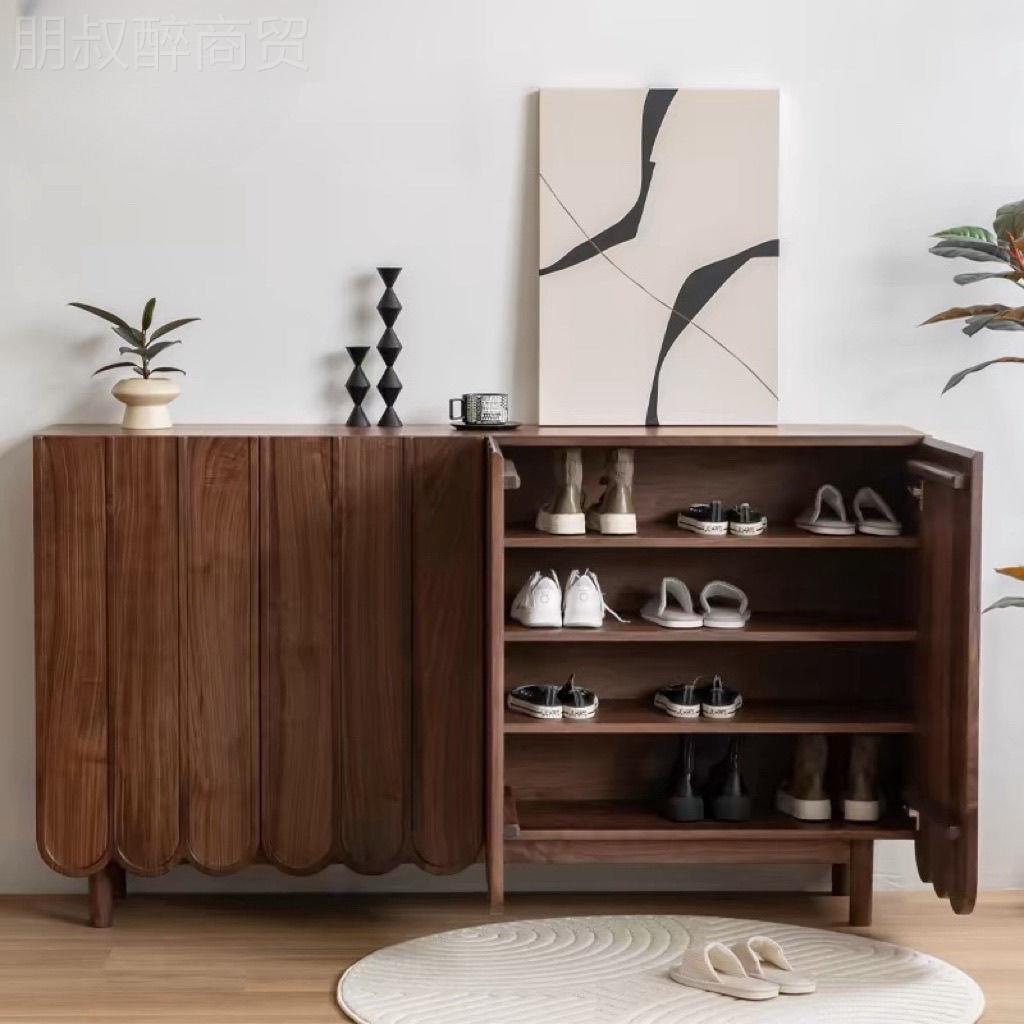 现代简约松木桃木樱家用门口玄储物多关收纳柜胡桃色实层JXP木鞋